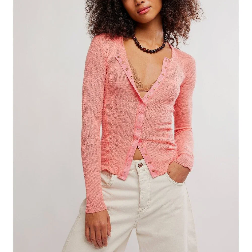 FREE PEOPLE Going Places Cardi / Coral Crimson - Picture 1 of 6